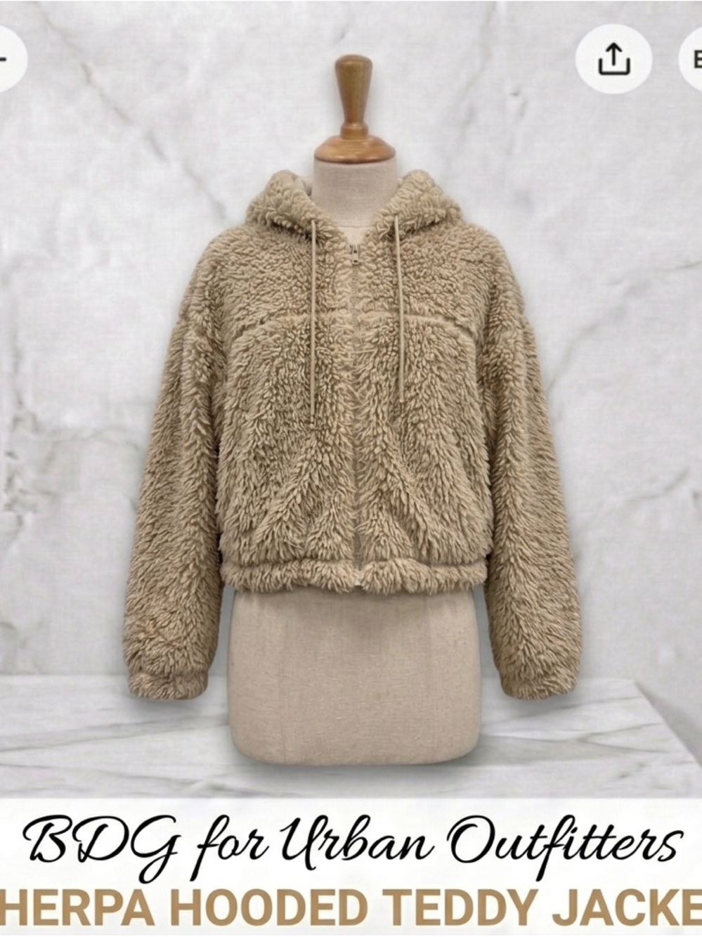 BDG Urban Outfitters Cozy Tan Sherpa Hooded Teddy Jacket Size S